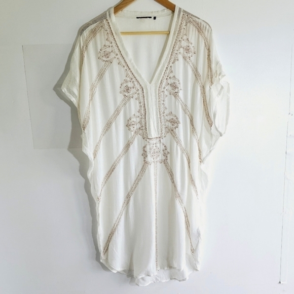 Chico's AMITA NAITHANI Beaded Swim Cover-Up Caftan Ivory Women's Size M - Picture 3 of 11
